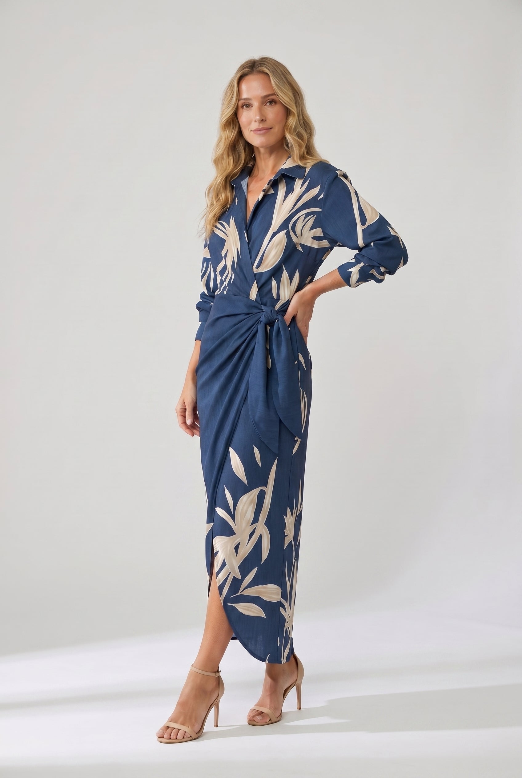 Luca | Damen Blatt-Muster Maxikleid für Sommer