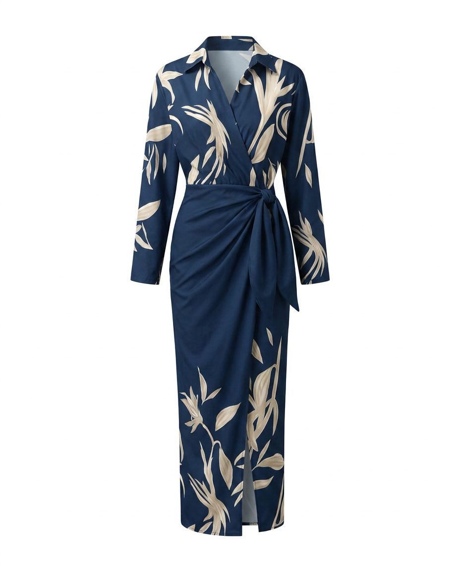 Luca | Damen Blatt-Muster Maxikleid für Sommer