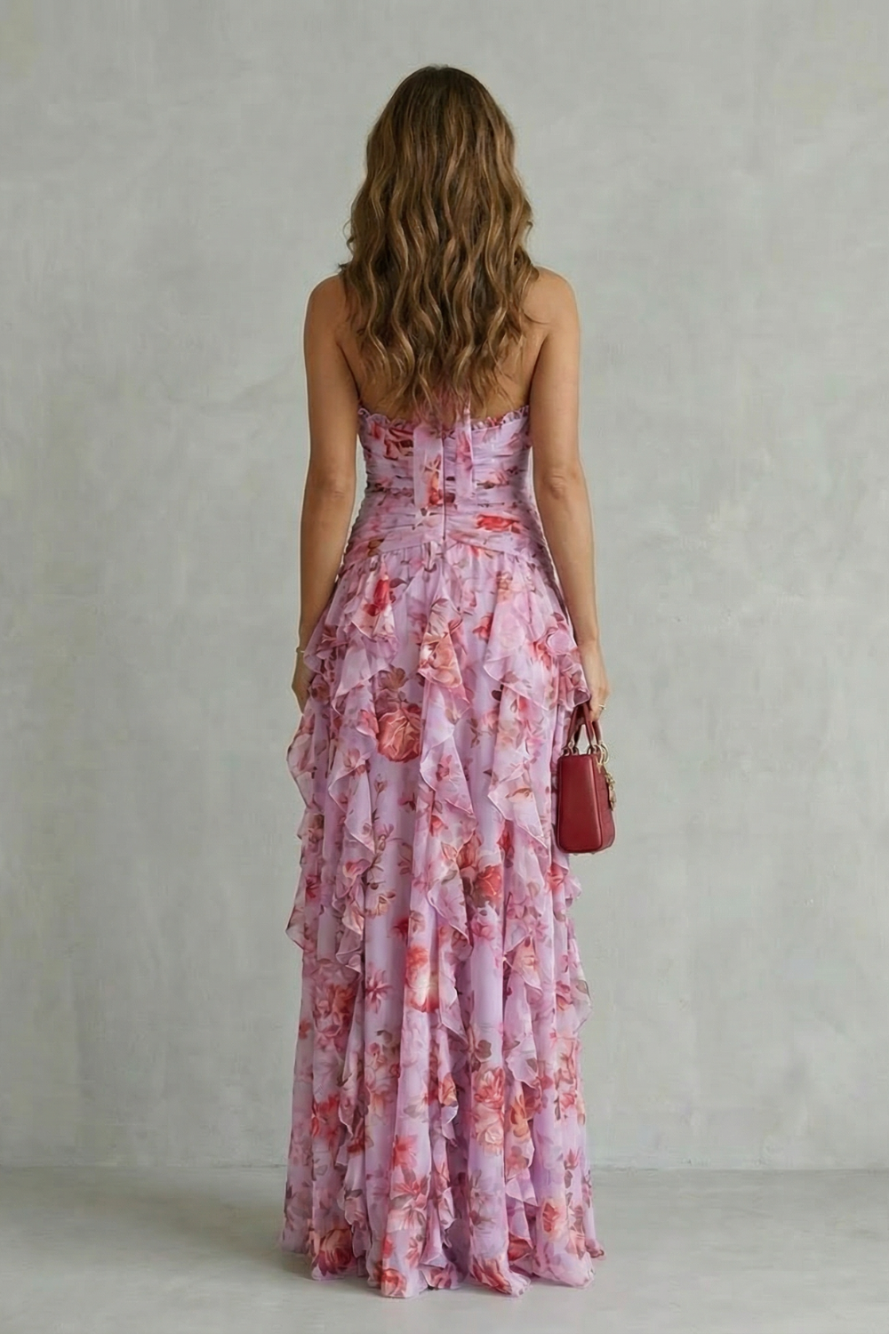 Leni | Damen Blumenmuster Halter Maxi Kleid mit Rüschen