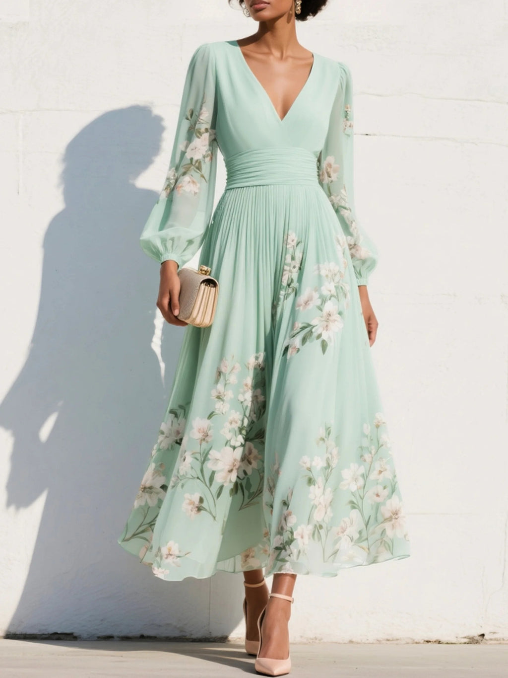 Matilda | Damen Blumenmuster Midikleid für Hochzeitsgäste