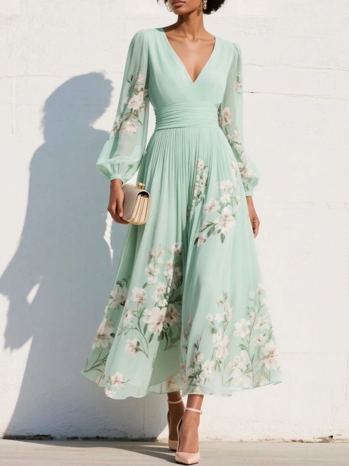 Matilda | Damen Blumenmuster Midikleid für Hochzeitsgäste
