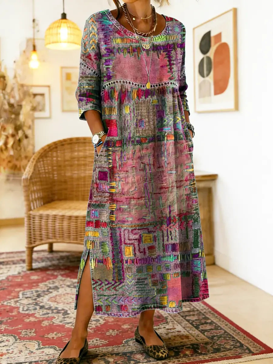 Leni | Damen Boho-Kleid mit Ethno-Patchwork