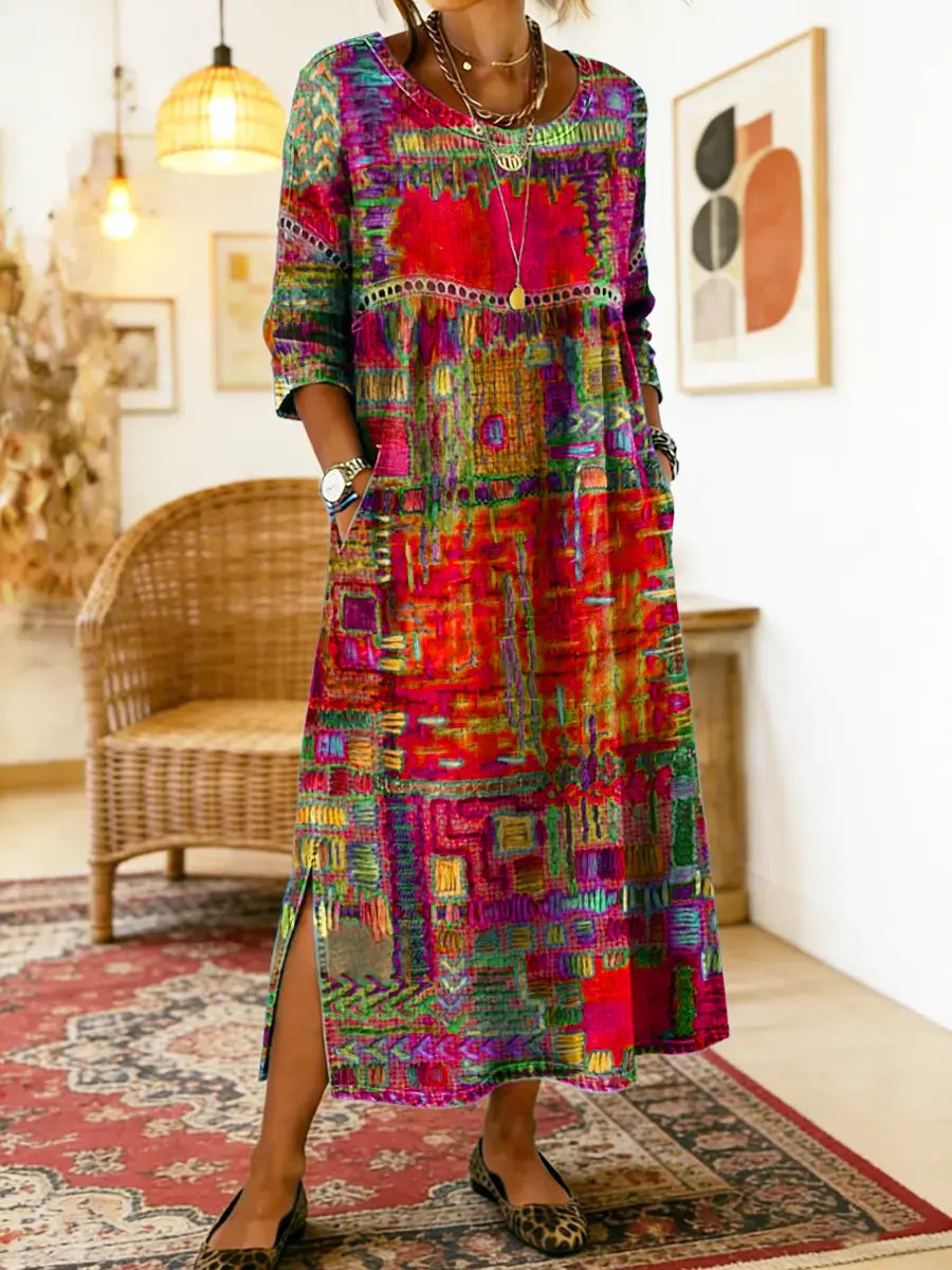 Leni | Damen Boho-Kleid mit Ethno-Patchwork