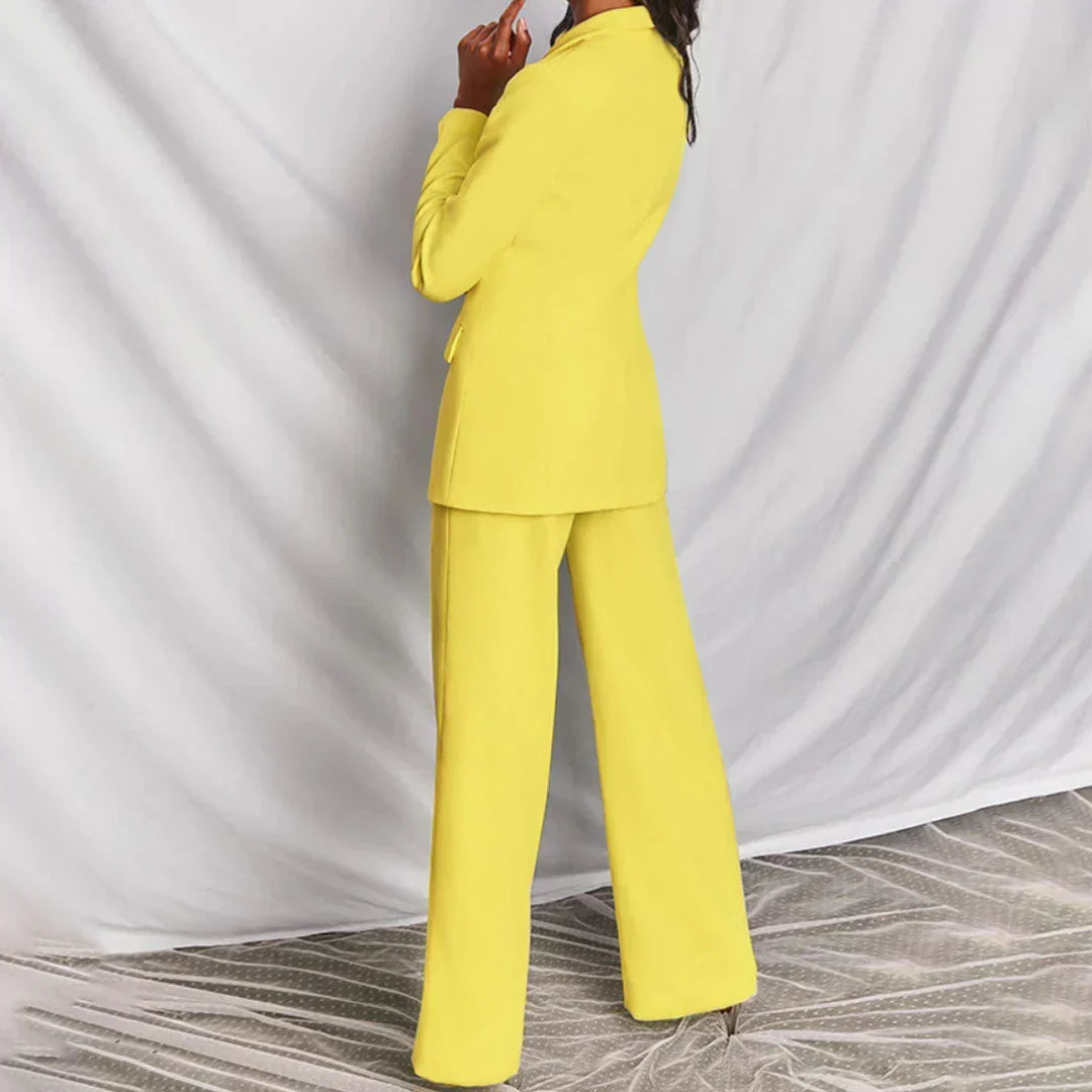 Antonia | Damen breitbeiniger Sommer-Hosenanzug-Set mit Longline-Blazer