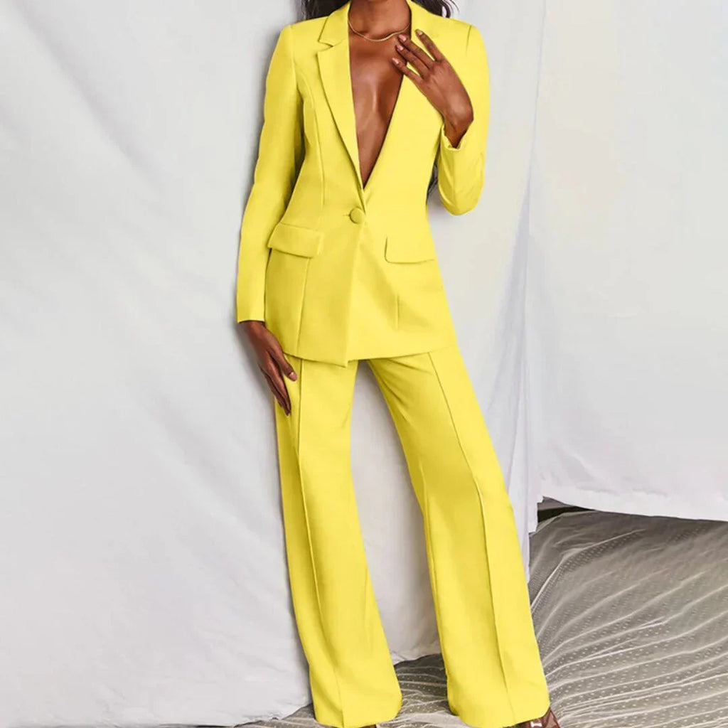 Antonia | Damen breitbeiniger Sommer-Hosenanzug-Set mit Longline-Blazer