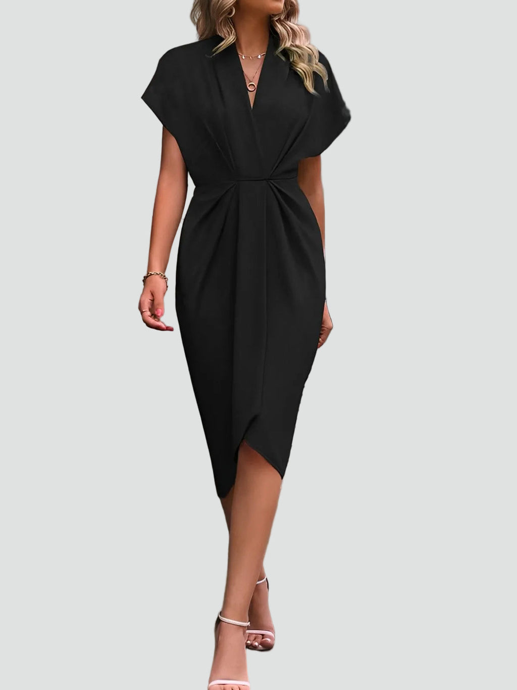Ida | Damen Cocktailkleid Midi im eleganten Wickelstil