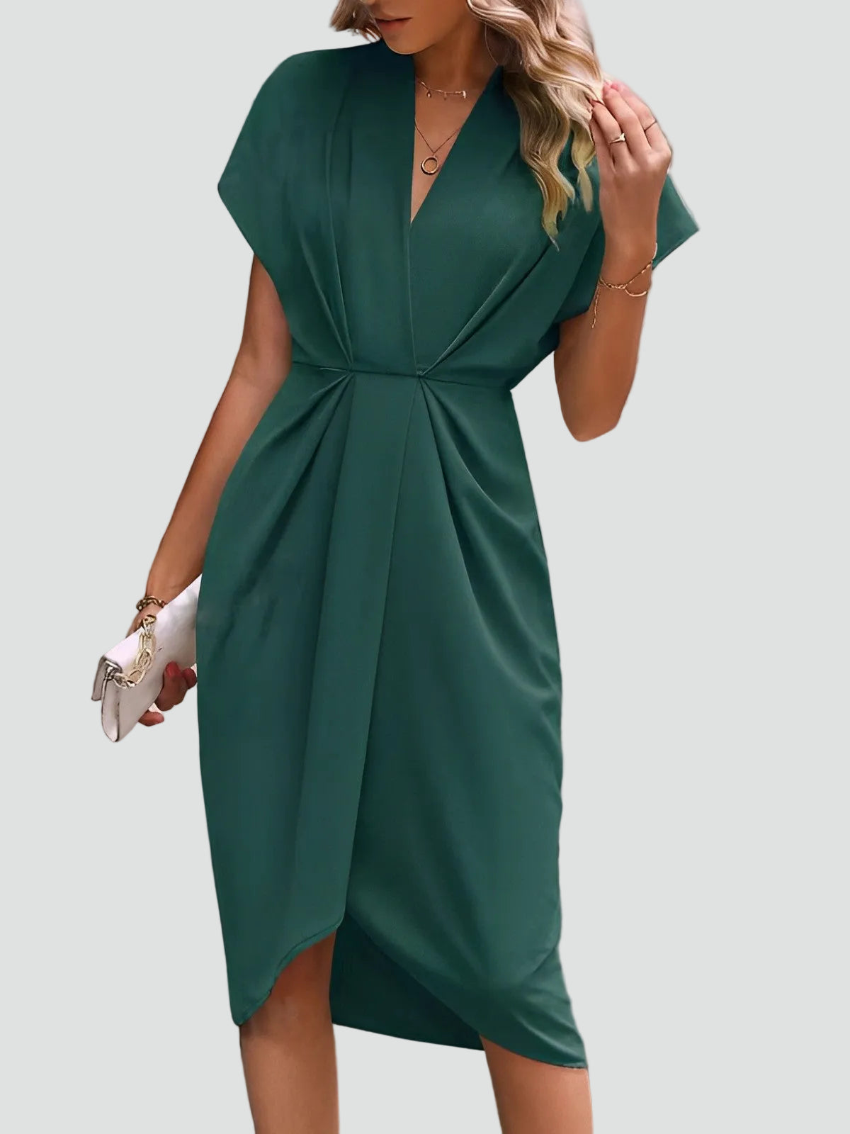 Ida | Damen Cocktailkleid Midi im eleganten Wickelstil