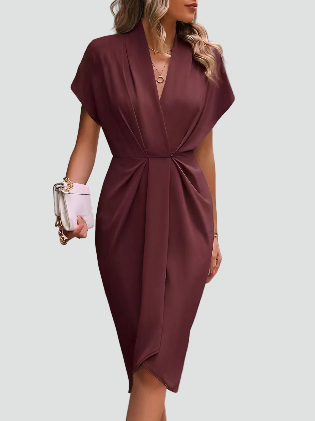 Ida | Damen Cocktailkleid Midi im eleganten Wickelstil