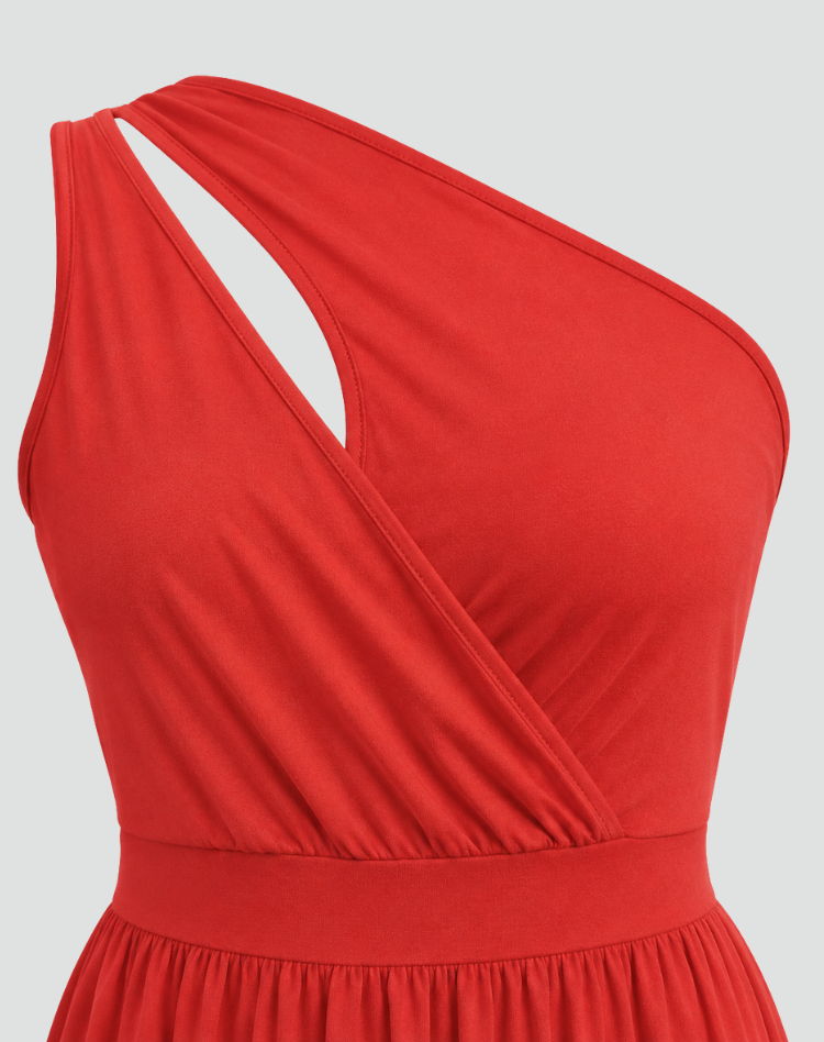 Marie | Damen Cocktailkleid mit asymmetrischer Schulter und Maxilänge