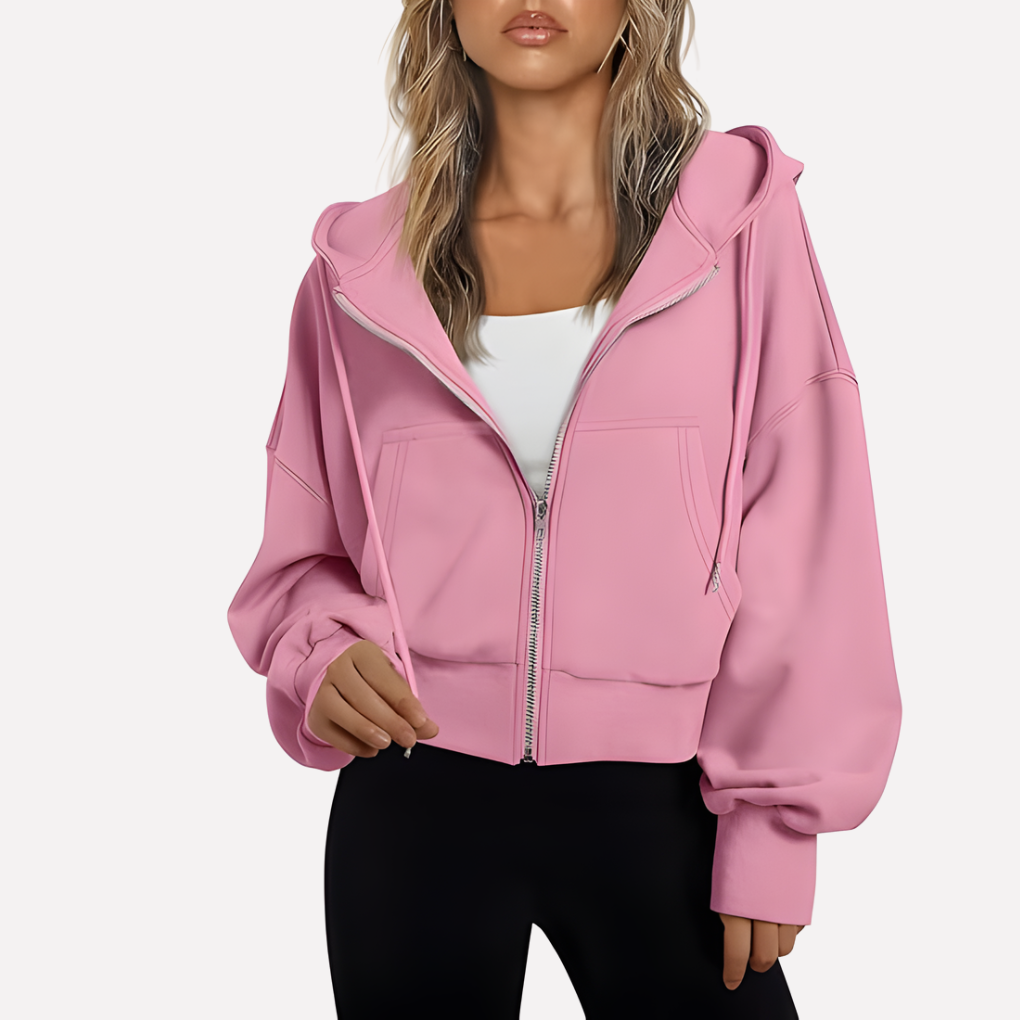 Antonia | Damen Cropped Zip Hoodie Relaxed Fit