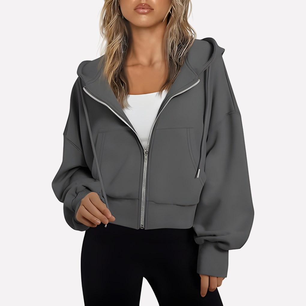 Antonia | Damen Cropped Zip Hoodie Relaxed Fit