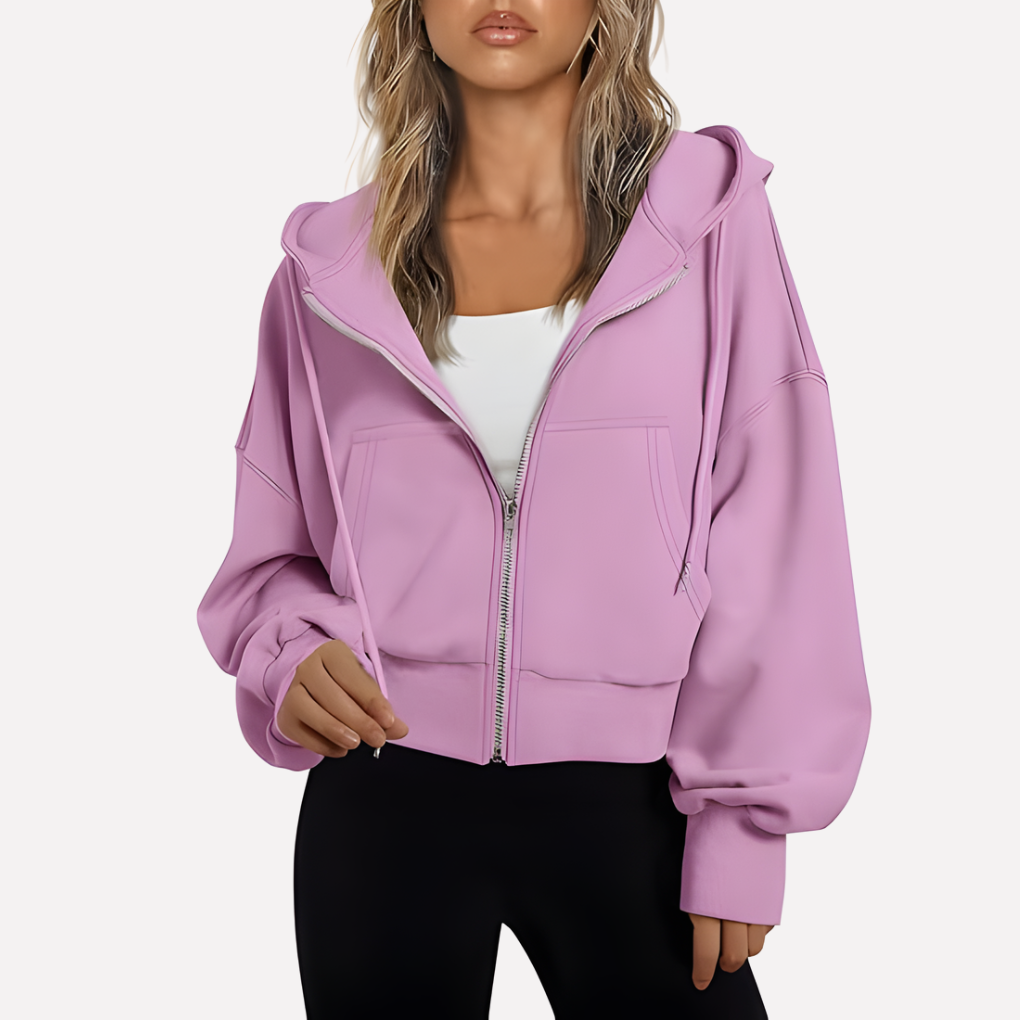 Antonia | Damen Cropped Zip Hoodie Relaxed Fit