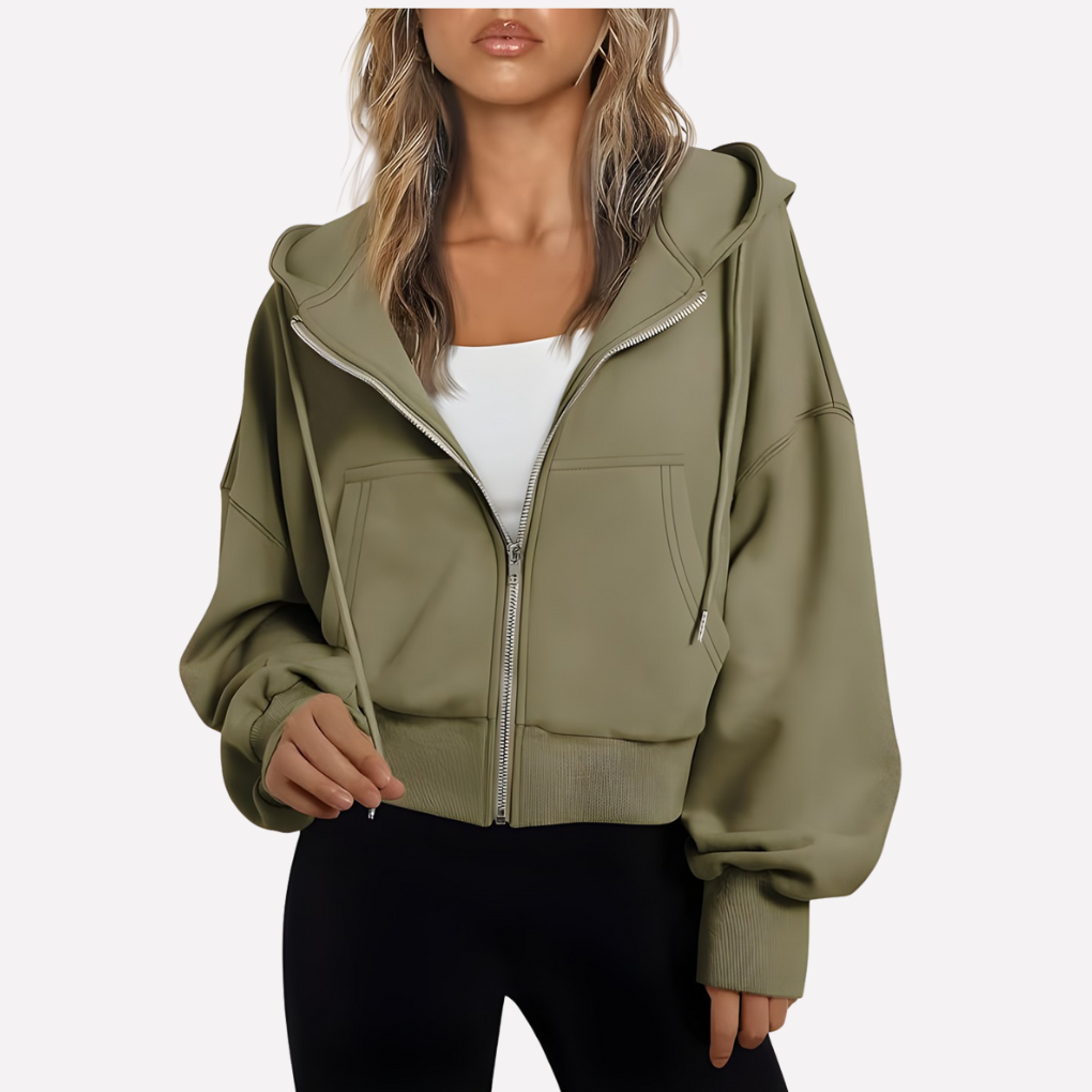 Antonia | Damen Cropped Zip Hoodie Relaxed Fit