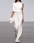 Nele | Damen Ein-Schulter Jumpsuit-Set mit weitem Bein