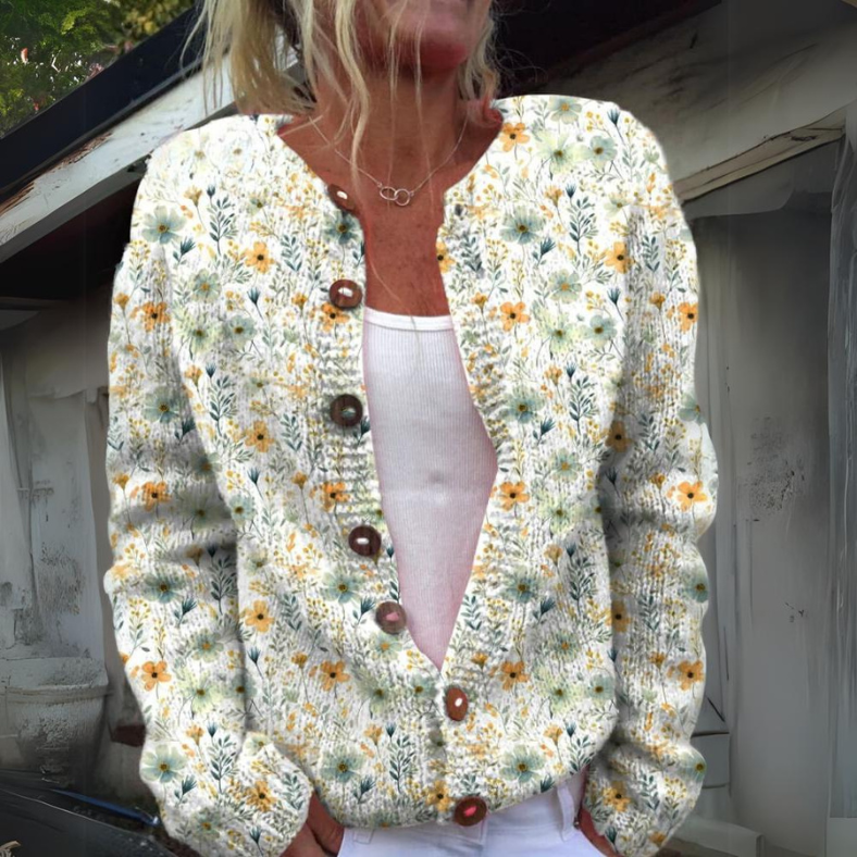 Nora | Damen elegante Strickweste mit Blumenmuster