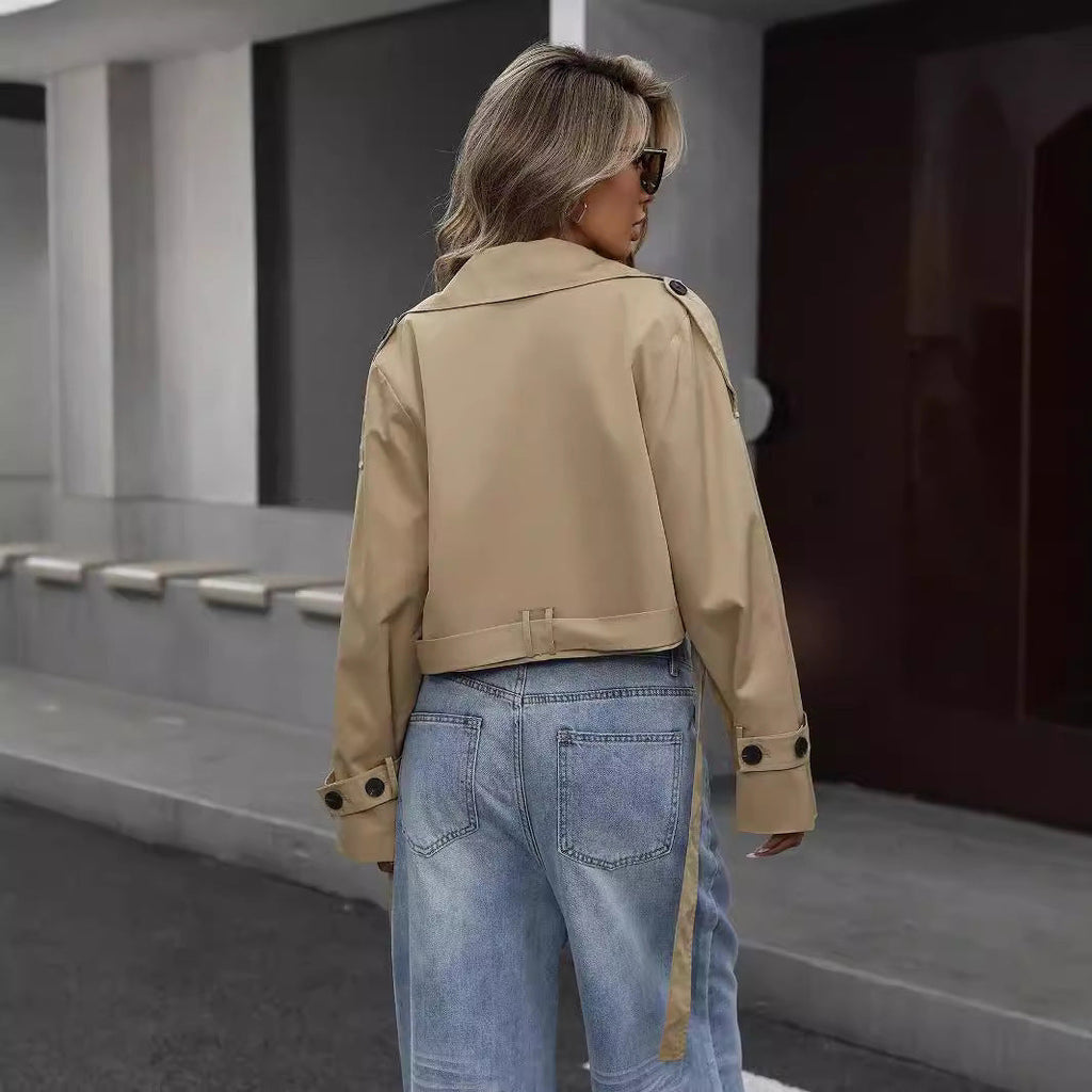Sophia | Damen Eleganter Kurzer Zweireihiger Trenchcoat