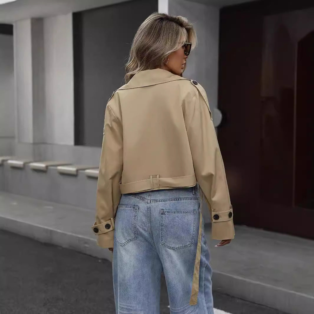 Sophia | Damen Eleganter Kurzer Zweireihiger Trenchcoat