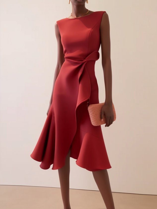 Katharina | Damen Elegantes Abendkleid Midi mit Drapierung
