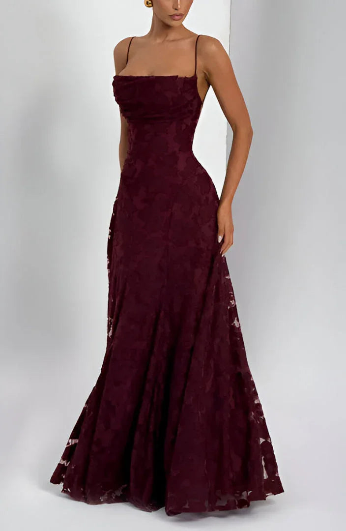Melina | Damen Elegantes Blumenmuster A-Linien Maxikleid für Hochzeitsgäste mit zarten Spaghettiträgern