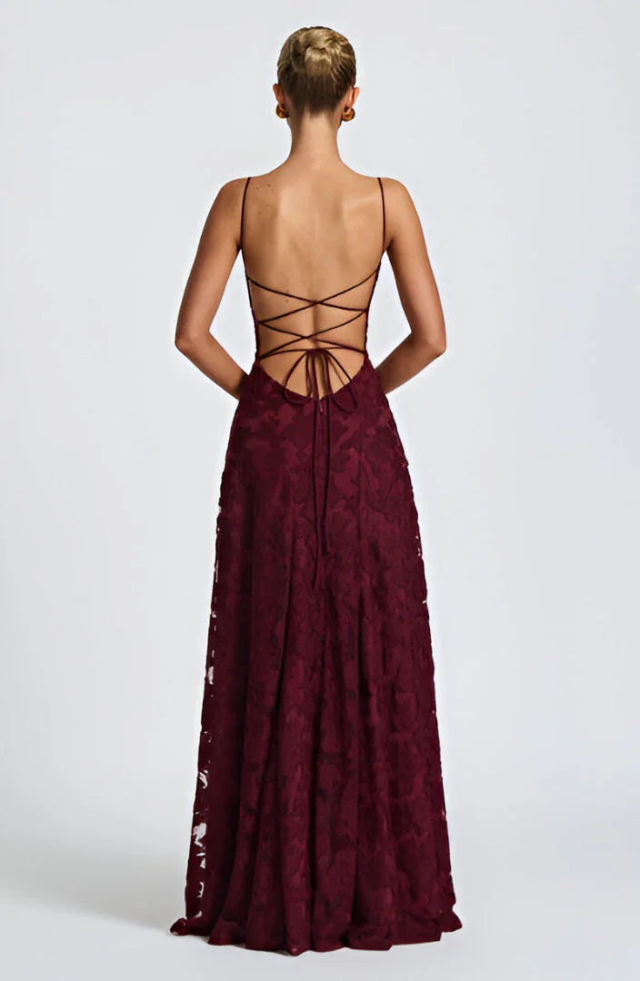 Melina | Damen Elegantes Blumenmuster A-Linien Maxikleid für Hochzeitsgäste mit zarten Spaghettiträgern