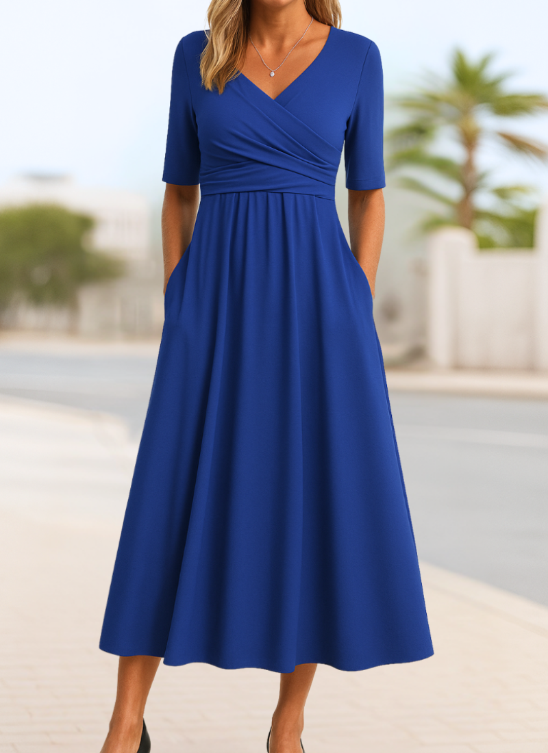 Luisa | Damen Elegantes Herbst-Crossover-Kleid für Abend