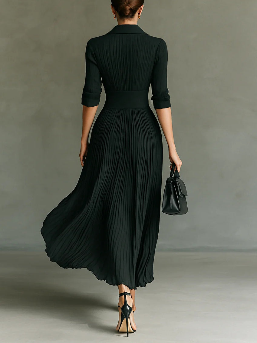 Lena | Damen Elegantes Herbst-Maxikleid mit Plissees
