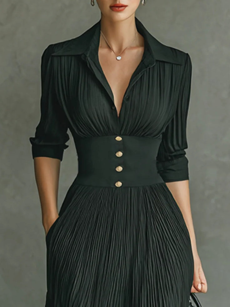 Lena | Damen Elegantes Herbst-Maxikleid mit Plissees