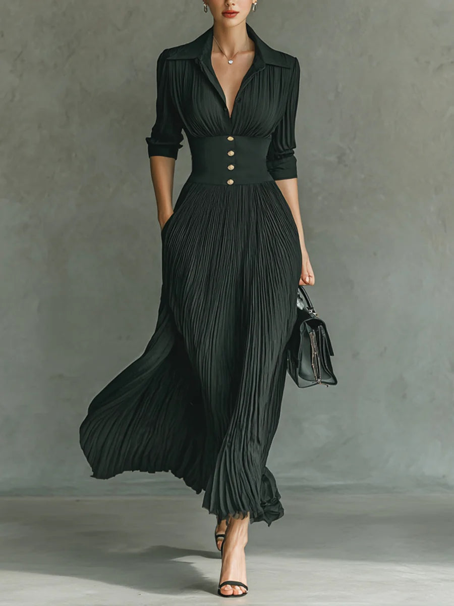 Lena | Damen Elegantes Herbst-Maxikleid mit Plissees