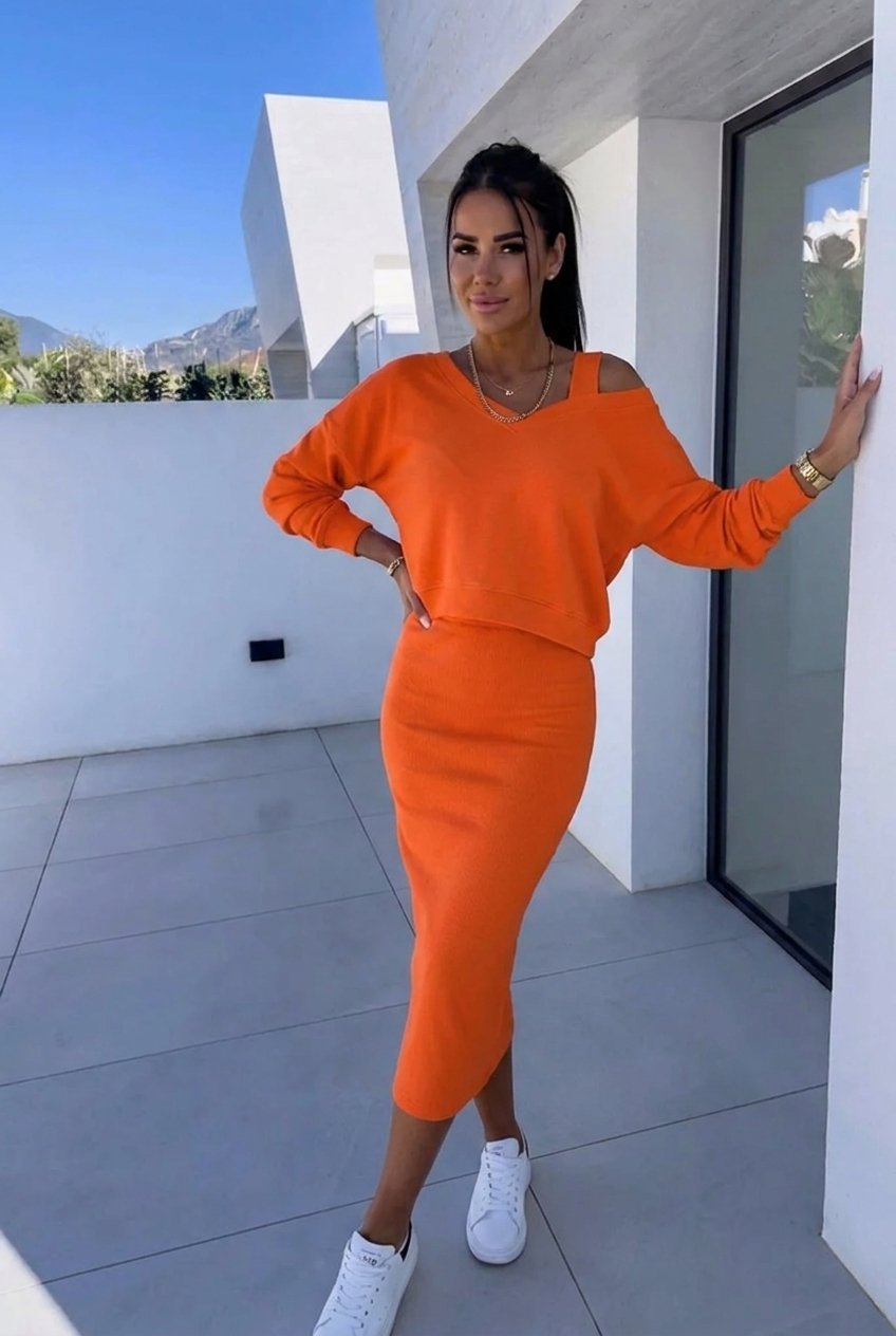 Theresa | Damen Elegantes Kleid Sweatshirt Set