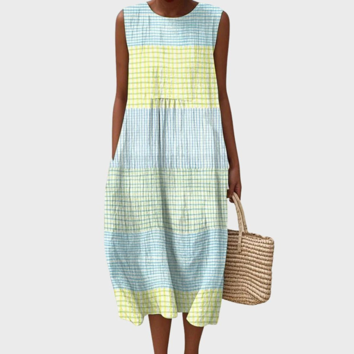 Ella | Damen Elegantes Leinen Midikleid mit Volants