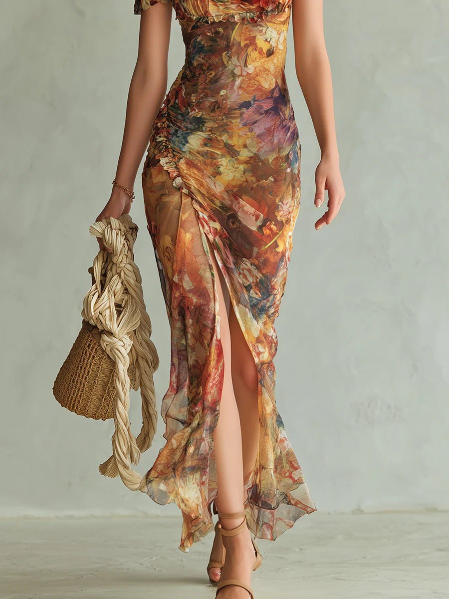 Sophia | Damen Elegantes Maxikleid aus Chiffon Boho-Stil