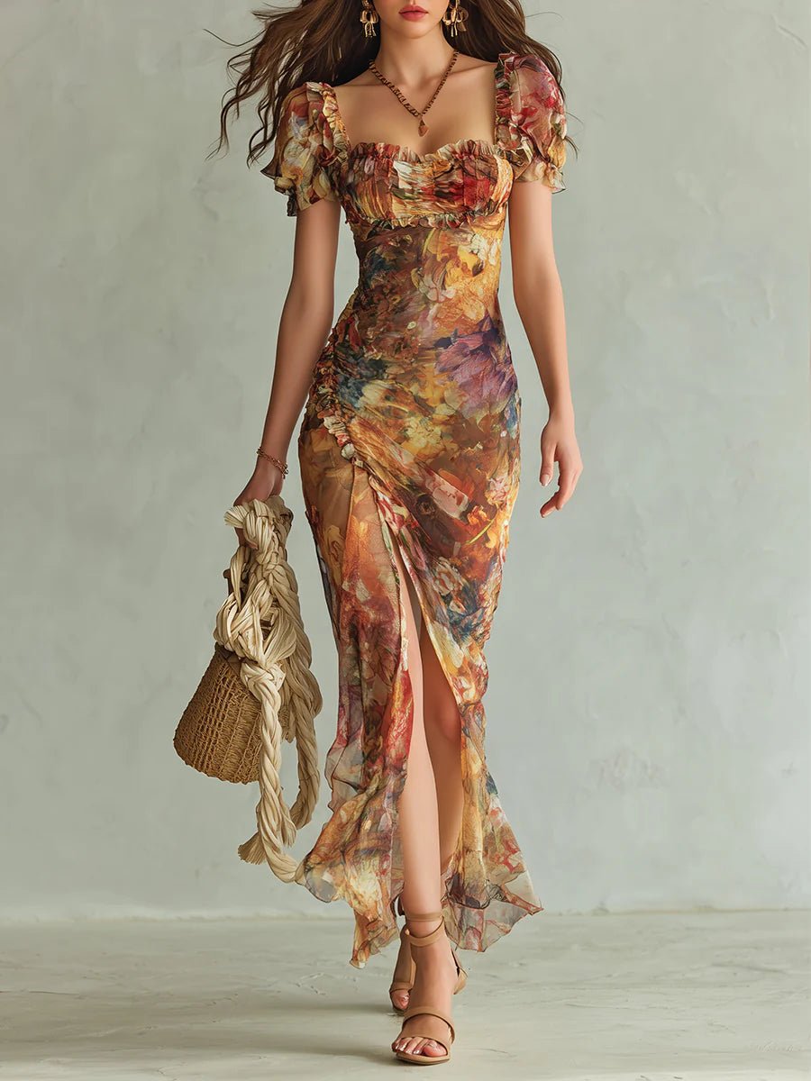 Sophia | Damen Elegantes Maxikleid aus Chiffon Boho-Stil