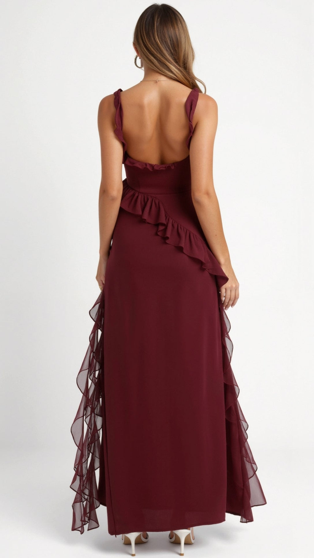 Helena | Damen Elegantes Maxikleid für Hochzeitsgäste mit Rüschen