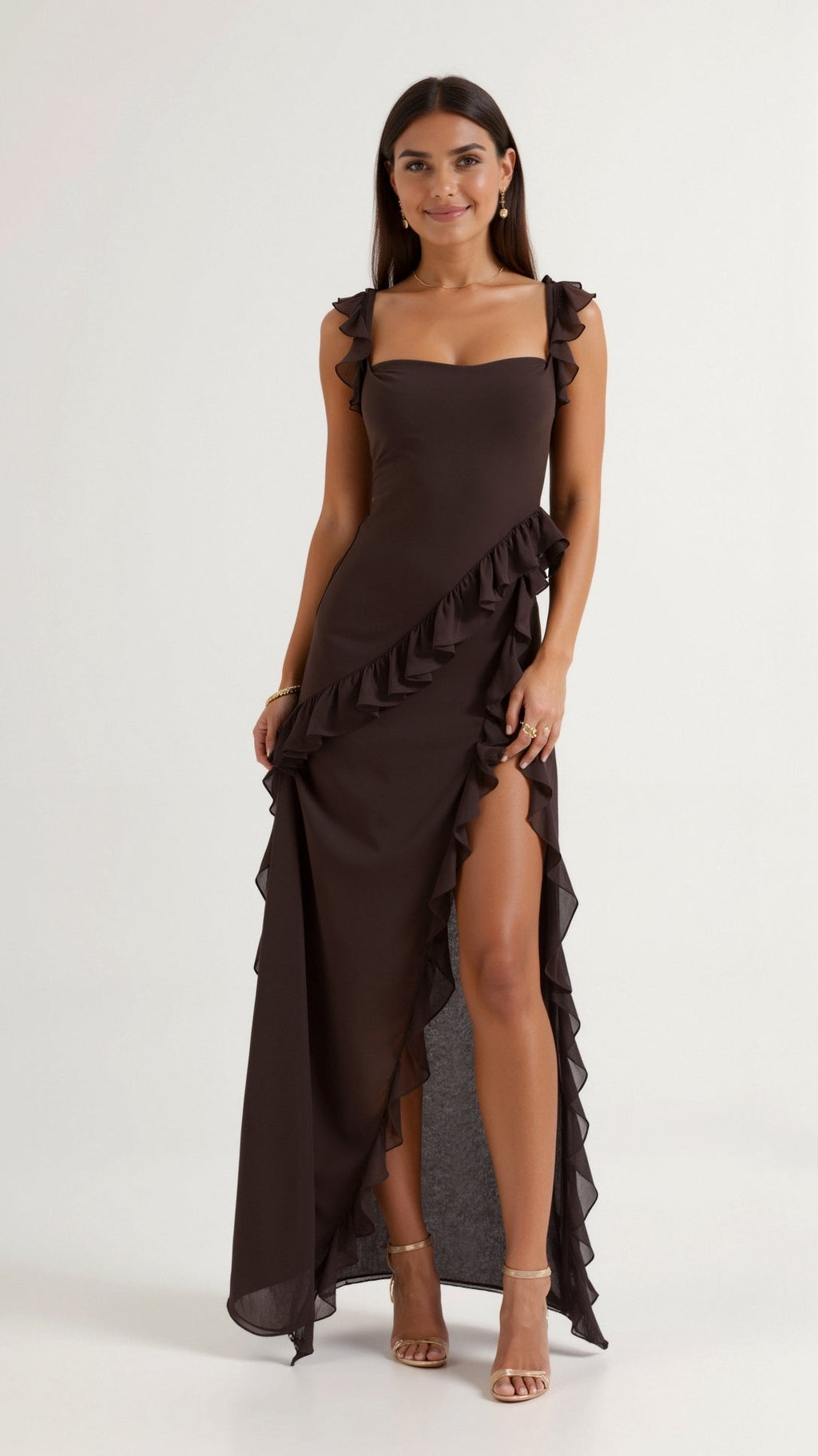Helena | Damen Elegantes Maxikleid für Hochzeitsgäste mit Rüschen