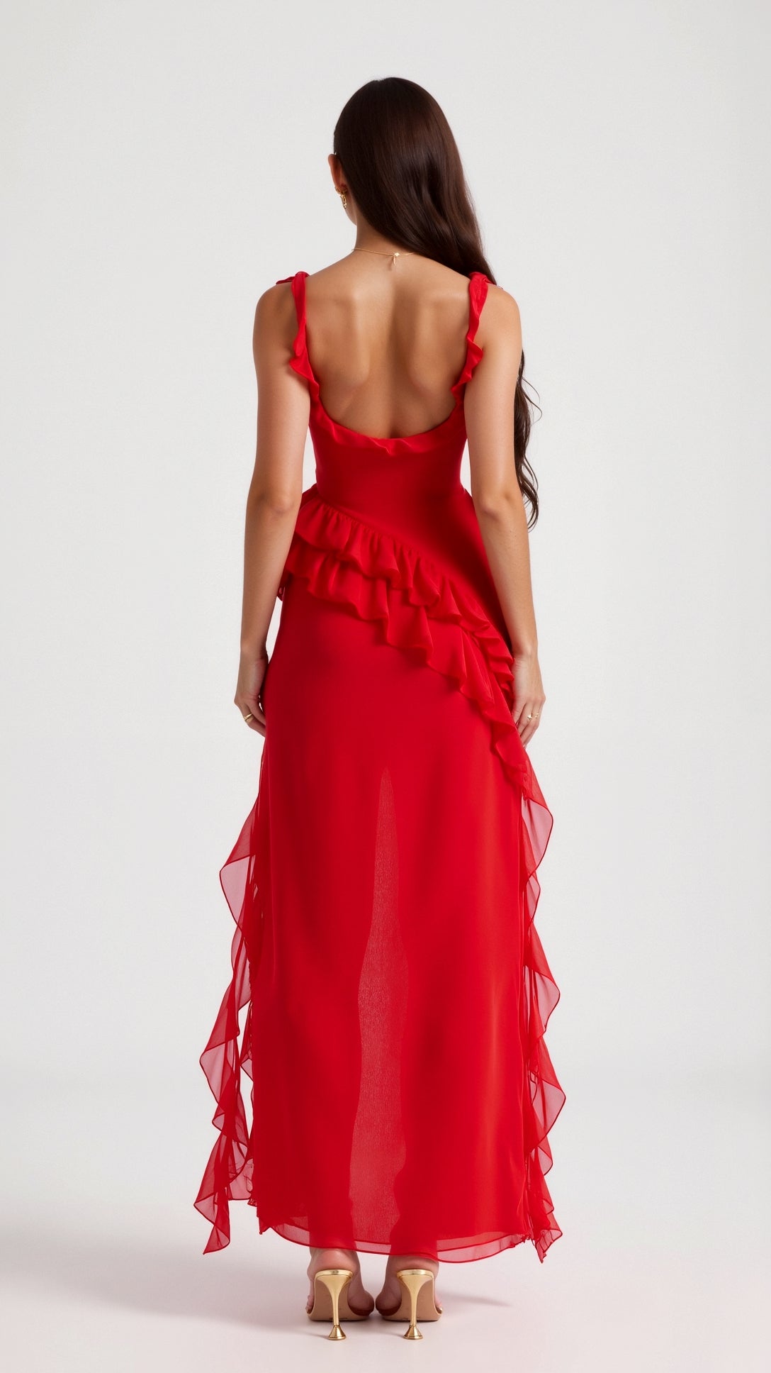 Helena | Damen Elegantes Maxikleid für Hochzeitsgäste mit Rüschen