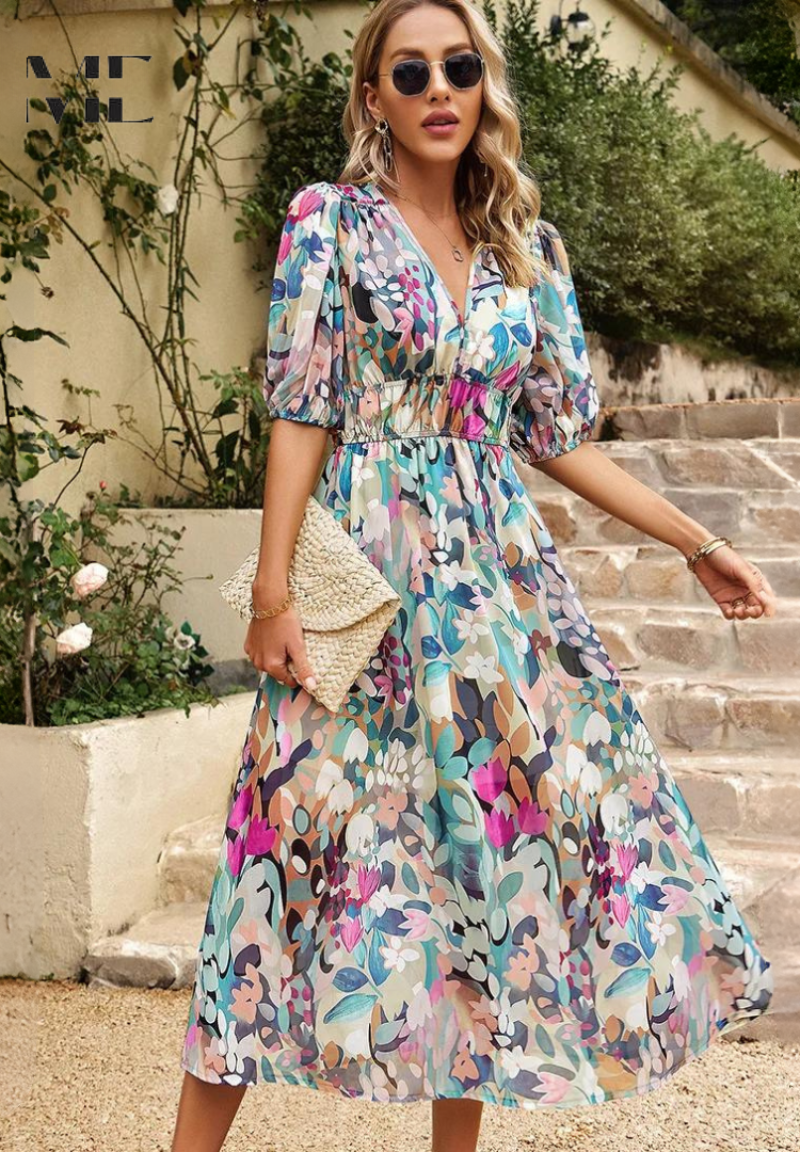 Mia | Damen elegantes Midikleid für Hochzeitsgäste