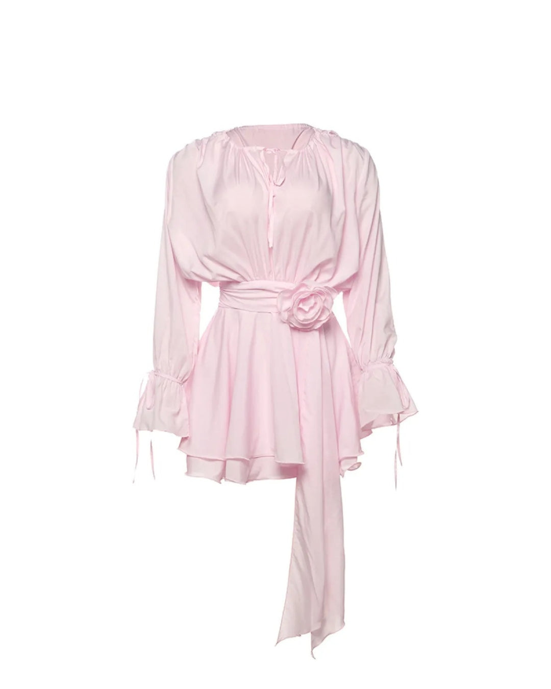 Carla | Damen Elegantes Minikleid mit Langarm und Rosengürtel