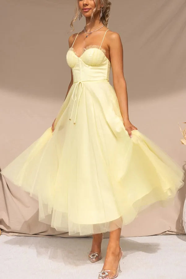 Elisa | Damen Elegantes Tüll-Midikleid für Hochzeitsgäste und Spezielle Anlässe