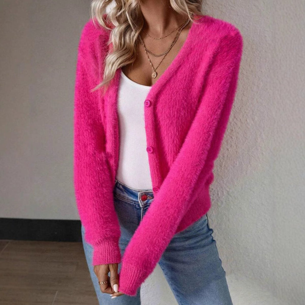 Luisa | Damen Flauschiger Langpullover mit V-Ausschnitt