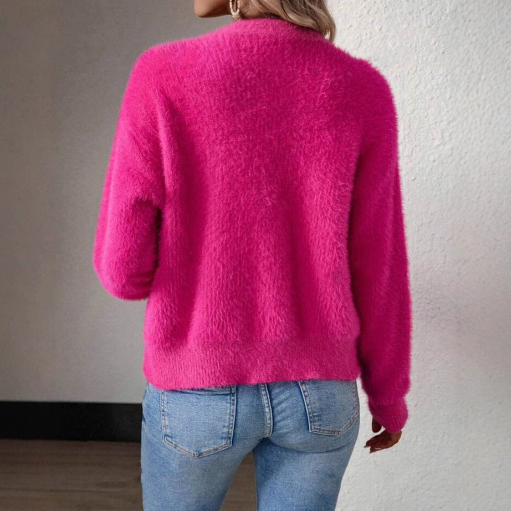 Luisa | Damen Flauschiger Langpullover mit V-Ausschnitt