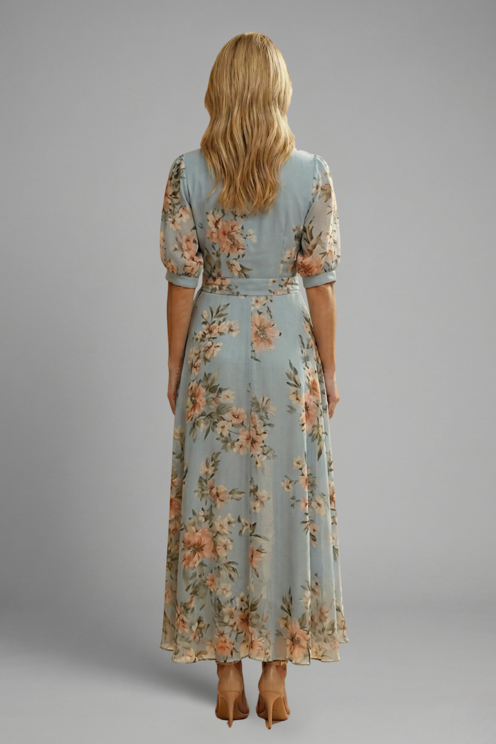 Melina | Damen Florales Midikleid mit kurzen Ärmeln für Hochzeitsgäste im Sommer
