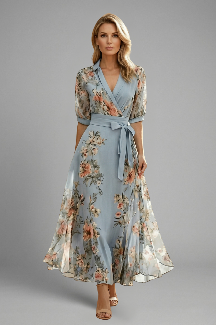 Melina | Damen Florales Midikleid mit kurzen Ärmeln für Hochzeitsgäste im Sommer