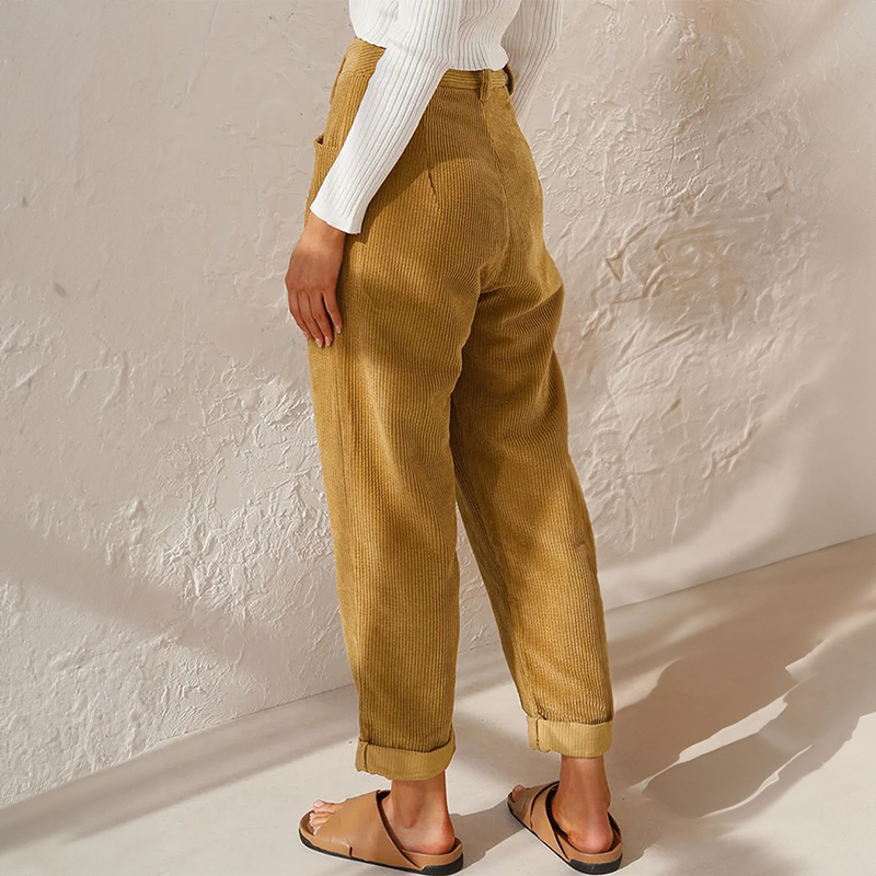 Theresa | Damen gerade Rippenhose mit hoher Taille