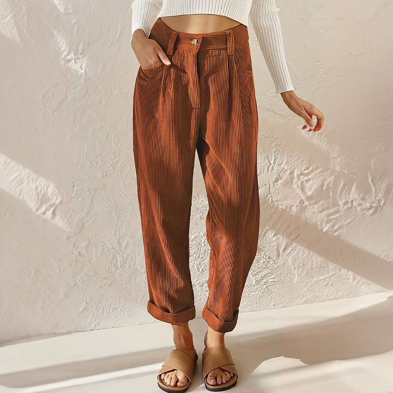 Theresa | Damen gerade Rippenhose mit hoher Taille