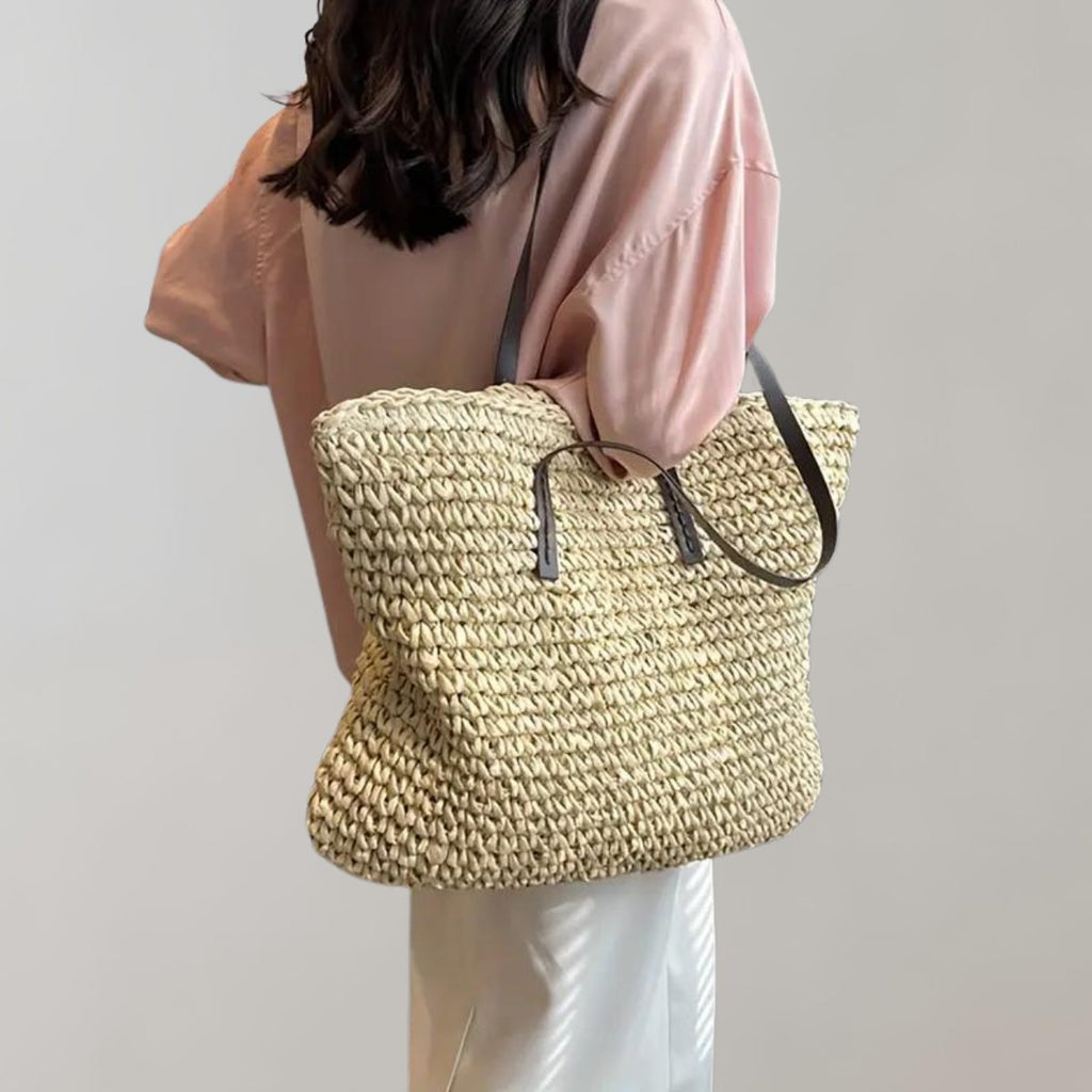 Amelie | Damen Geräumige Raffia Schultertasche im Boho-Stil