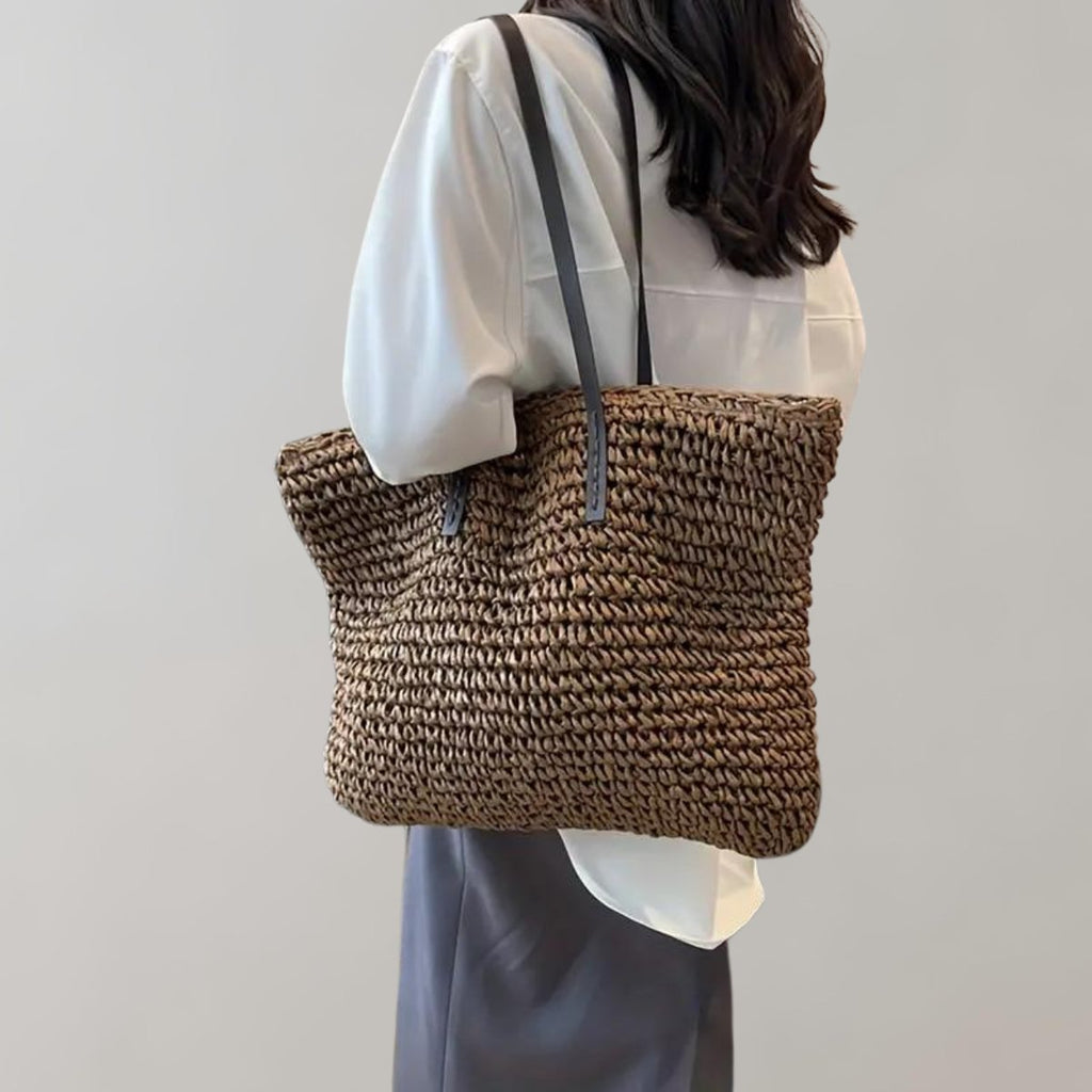 Amelie | Damen Geräumige Raffia Schultertasche im Boho-Stil