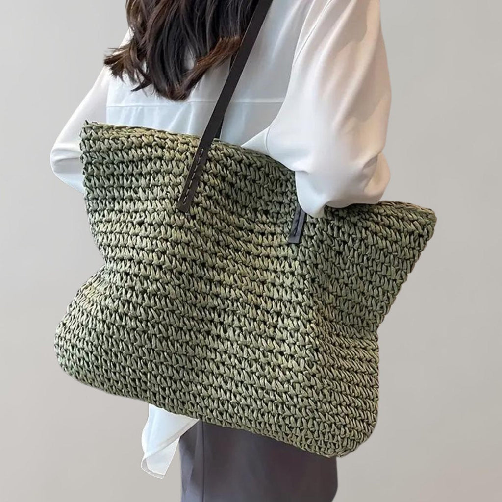 Amelie | Damen Geräumige Raffia Schultertasche im Boho-Stil