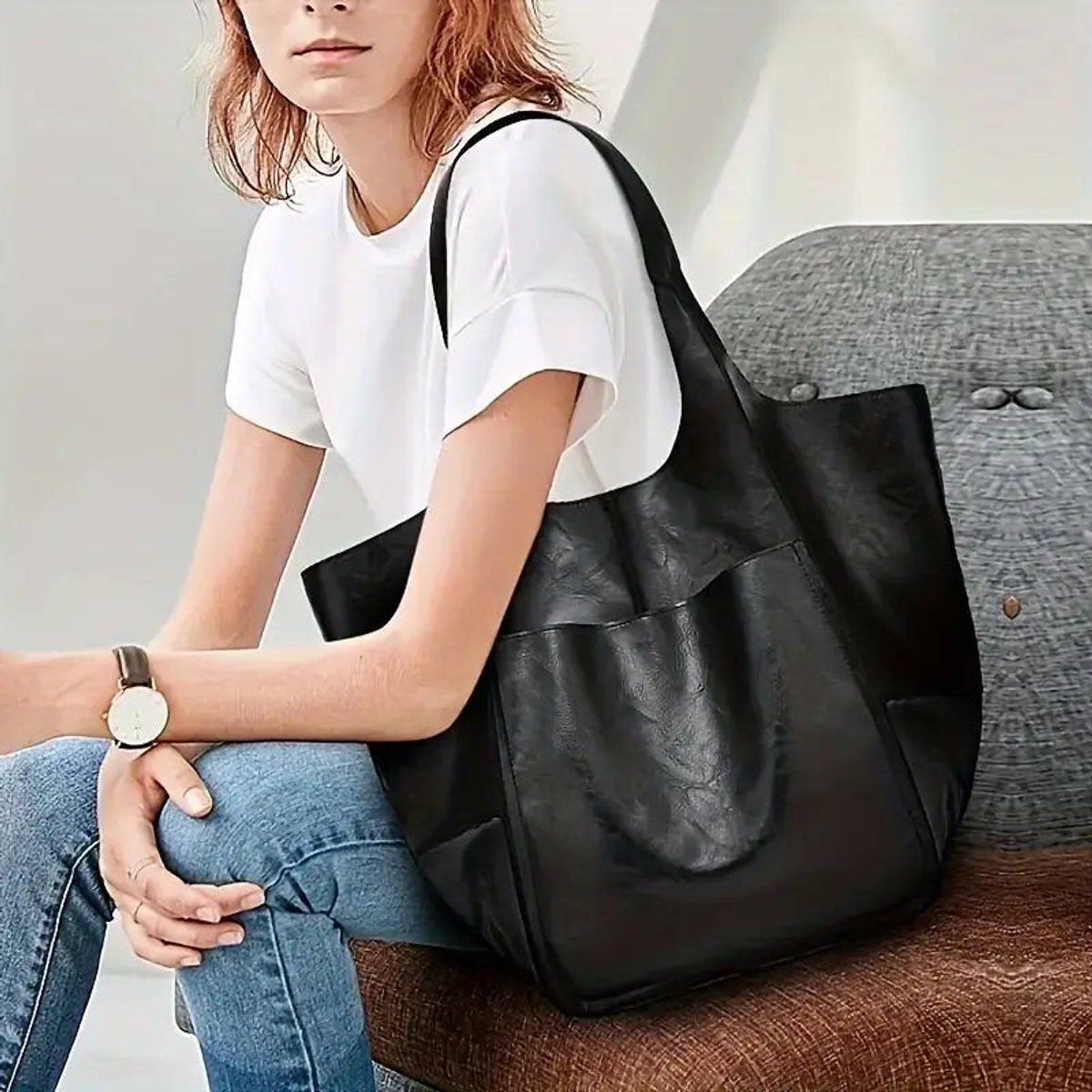 Isabella | Damen Geräumige Vegane Ledertasche mit Magnetverschluss