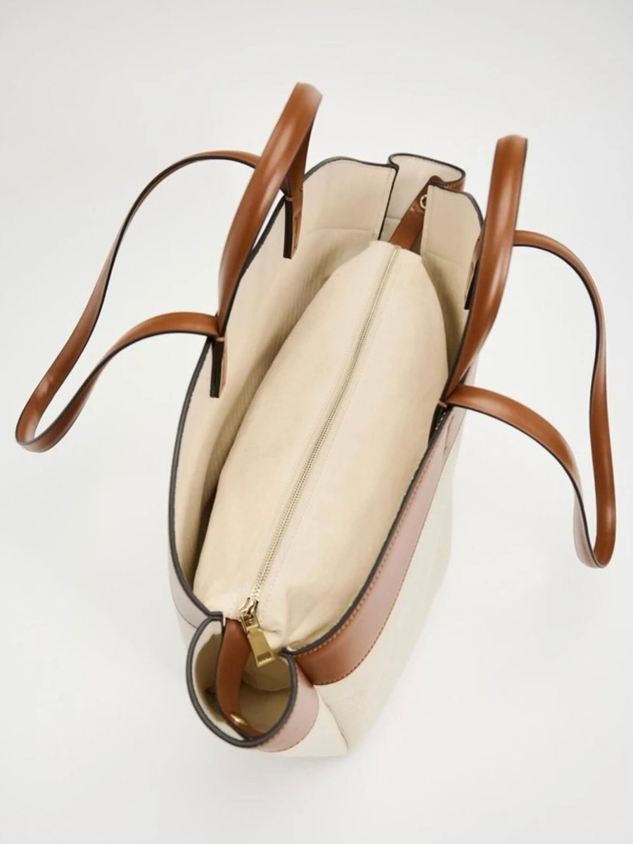 Fiona | Damen Grosse Canvas Schultertasche mit Lederdetails