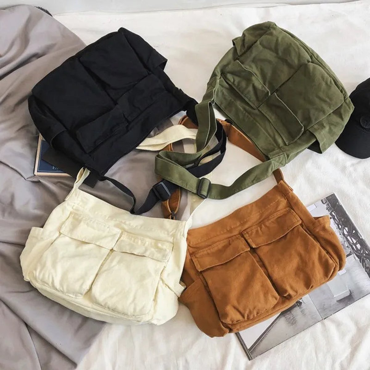 Amelie | Damen große Vintage Canvas Hobo-Tasche für Alltag